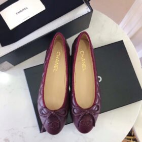 Chanel Red Quilted Cap Toe Ballerina Flats