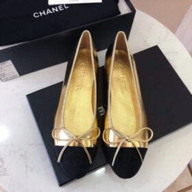 Chanel Gold Black Ballerina Flats Shoes