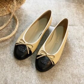 Chanel Beige Black Ballerina Flats