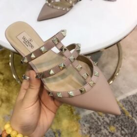 Valentino Rockstud Flats Nude Calfskin