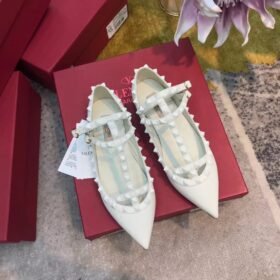 Valentino Rockstud Ballet Flats All White