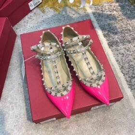 Valentino Rockstud Ballet Flats Neon Pink