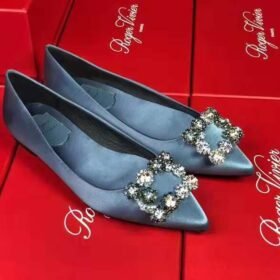 Roger Vivier Flower Strass Buckle Satin Flats