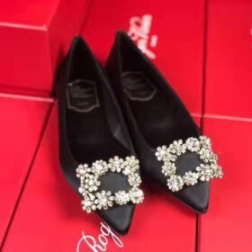 Roger Vivier Flower Strass Buckle Satin Flats