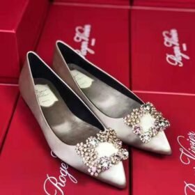 Roger Vivier Flower Strass Buckle Satin Flats