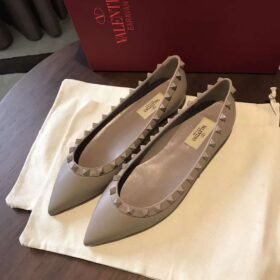 Valentino Rockstud Ballerina Flat Nude In Calf Leather