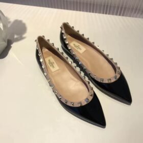 Valentino Rockstud Ballerina Flat Black In Patent Leather