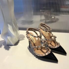 Valentino Rockstud Caged Pump 100MM Black In Patent Leather