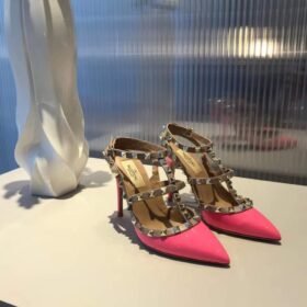 Valentino Rockstud Caged Pump 100MM Fuschia In Patent Leather