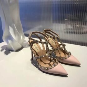 Valentino Rockstud Caged Pump 100MM Pink In Patent Leather