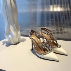 Valentino Rockstud Caged Pump 100MM White In Patent Leather