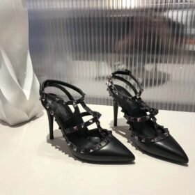 Valentino Rockstud Caged Pump 100MM Noir In Calf Leather