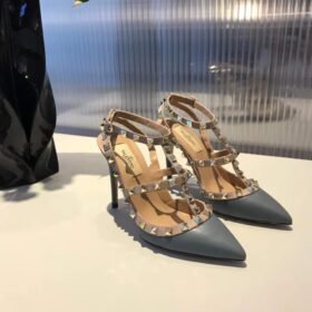 Valentino Rockstud Caged Pump 100MM Blue In Calf Leather