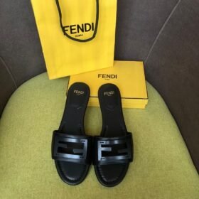 Fendi Baguette Black Leather Slides