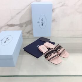 Prada Embroidered Fabric Slides