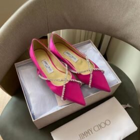 Jimmy Choo Genevi Flats Satin with Crystal Chain