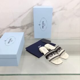 Prada Embroidered Fabric Slides