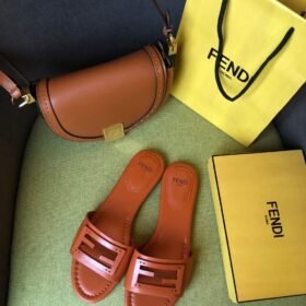 Fendi Baguette Brown Leather Slides