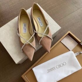 Jimmy Choo Genevi Flats Suede with Crystal Chain