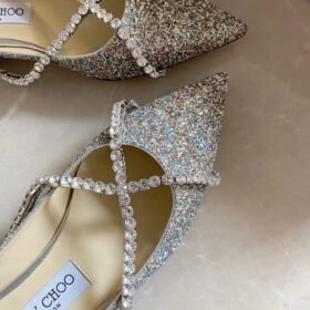 Jimmy Choo Genevi Flats Glitter with Crystal Chain