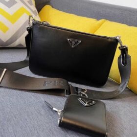 Prada Brushed leather shoulder bag black