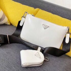 Prada Brushed leather shoulder bag white