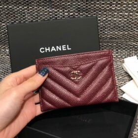 Chanel Card Holder Chevron Maroon