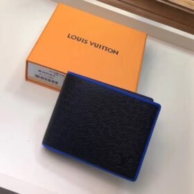 LV Multiple Wallet Taiga Leather Black, Blue Edge