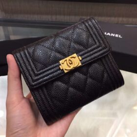 Chanel Boy Small Trifold Wallet Caviar Black