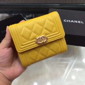 Chanel Boy Small Trifold Wallet Caviar Yellow