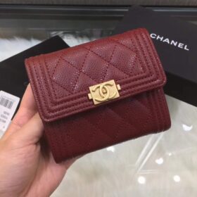 Chanel Boy Small Trifold Wallet Caviar Maroon