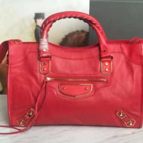 Balenciaga Classic City Lambskin Metallic Egde Red