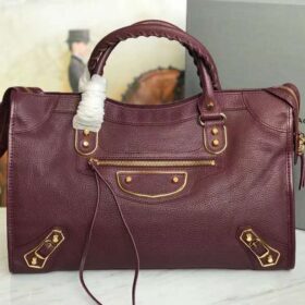 Balenciaga Classic City Lambskin Metallic Egde Maroon