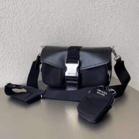 Prada Pocket Nylon And Brushed Leather Bag