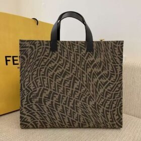 Fendi Shopper Brown Jacquard FF Vertigo Bag