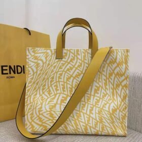 Fendi Shopper Yellow Glazed Canvas Bag