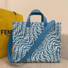 Fendi Shopper Blue Glazed Canvas Bag