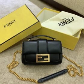 Fendi Mini Baguette Chain Black Nappa Leather Bag