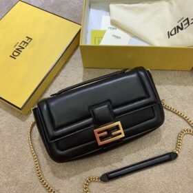 Fendi Baguette Chain Black Nappa Leather Bag