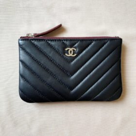 Chanel Small Zipped O Case Pouch Black Chevron Quilted Lambskin