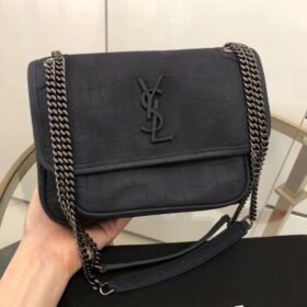 Saint Laurent Niki Baby Embossed Crocodile Black