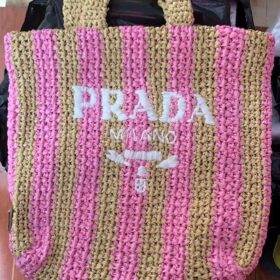 Prada Tan Small Raffia Tote Bag