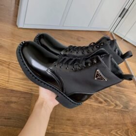 Prada Brushed Leather and Re-Nylon Boots