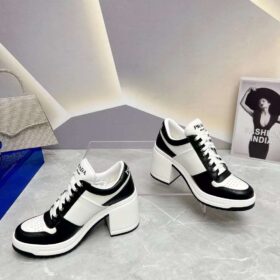 Prada Downtown High-Heeled Leather Sneakers