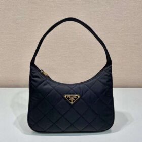 Prada Hobo Mini Quilted Black Nylon Shoulder Bag