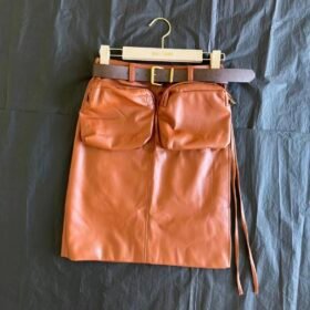 Miu Knee-Length Leather Skirt