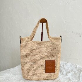 Loewe Mini Slit Bag In Raffia And Calfskin