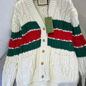 Gucci Striped Cable-Knit Cotton-Blend Cardigan