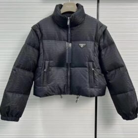 Prada Re-Nylon Cropped Hooded Down Jacket