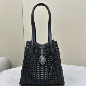 Fendi Medium Origami Bag Black Interlaced Leather